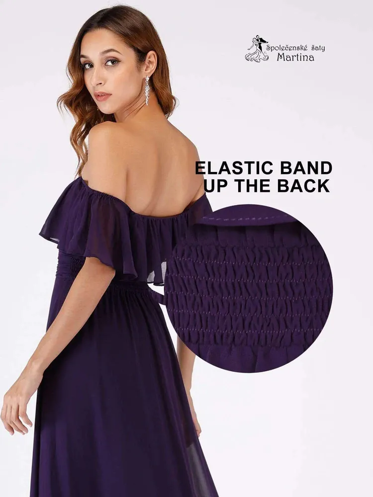 Tmavě fialové šaty pro družičky "Alma" se spadenými rukávy - vel. 42