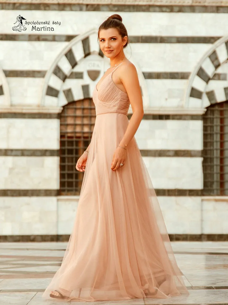 Jemné pudrové šifonové šaty na úzká ramínka "Juliette" - vel. 42