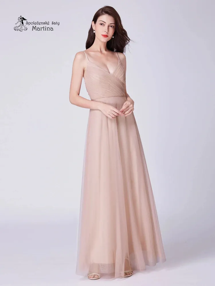 Jemné pudrové šifonové šaty na úzká ramínka "Juliette" - vel. 42