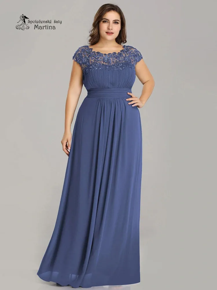 Šaty pro družičky "Isabel" s krajkovými ramínky v barvě dusty navy - vel. 52