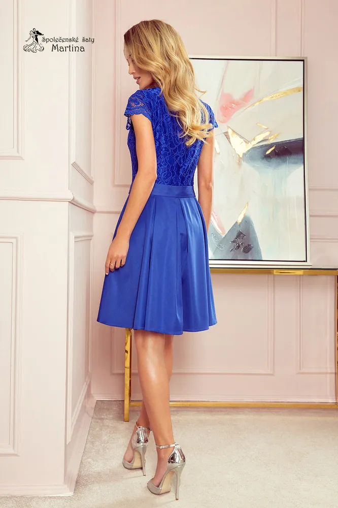 Jemné modré koktejlové šaty "Anna" - vel. M