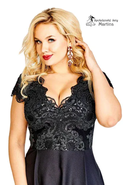 Černé dlouhé společenské šaty "Roxy" s krátkým rukávkem - vel. 38