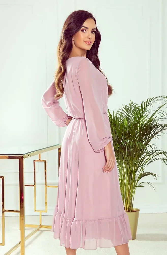 Starorůžové midi šaty "Deborah" s dlouhými rukávy - vel. XL