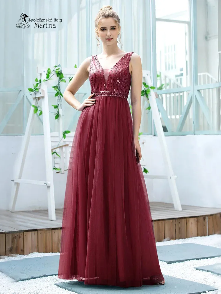 Vínové společenské šaty "Priya" - vel. 46