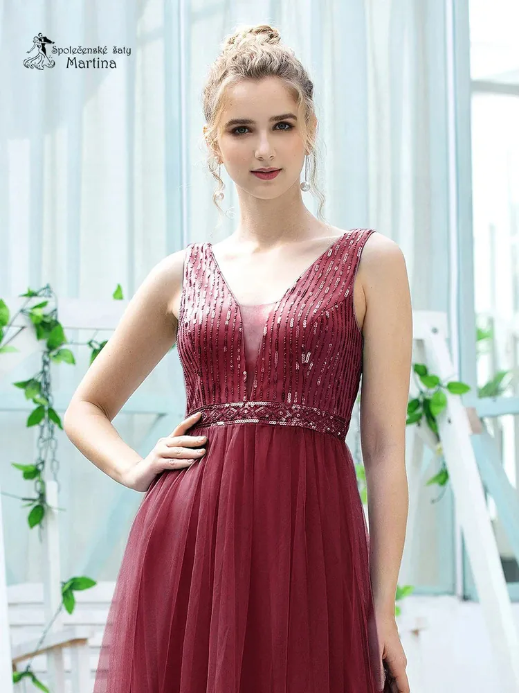 Vínové společenské šaty "Priya" - vel. 46