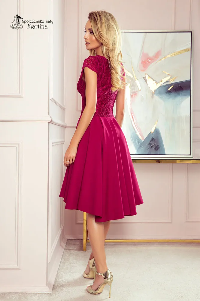 Asymetrické vínové koktejlové šaty "Patricie" - vel. XXL