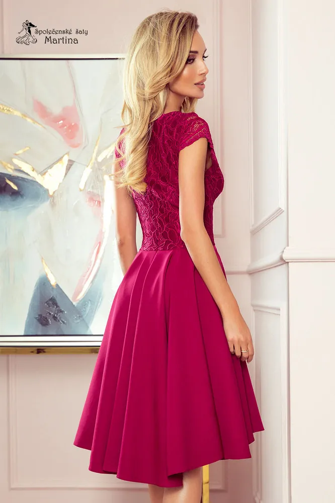 Asymetrické vínové koktejlové šaty "Patricie" - vel. XXL