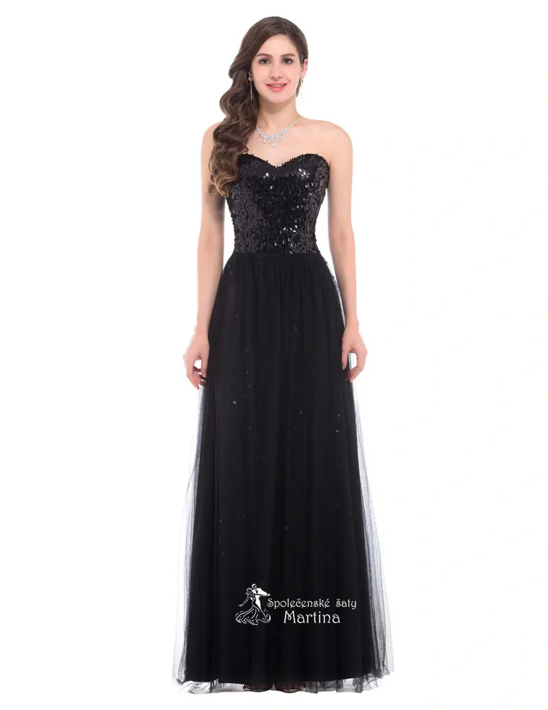 Černé společenské šaty "Mariel" s třpytivým živůtkem - vel. 40