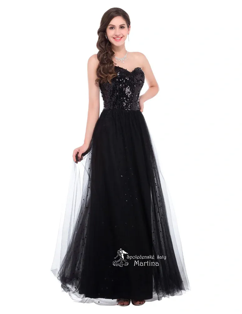 Černé společenské šaty "Mariel" s třpytivým živůtkem - vel. 40