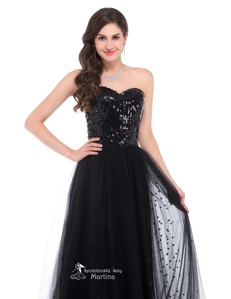 Černé společenské šaty "Mariel" s třpytivým živůtkem - vel. 40