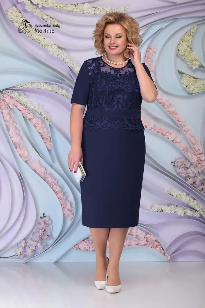 Tmavě modré společenské pouzdrové šaty s kabátkem "Lorena" - vel. 52