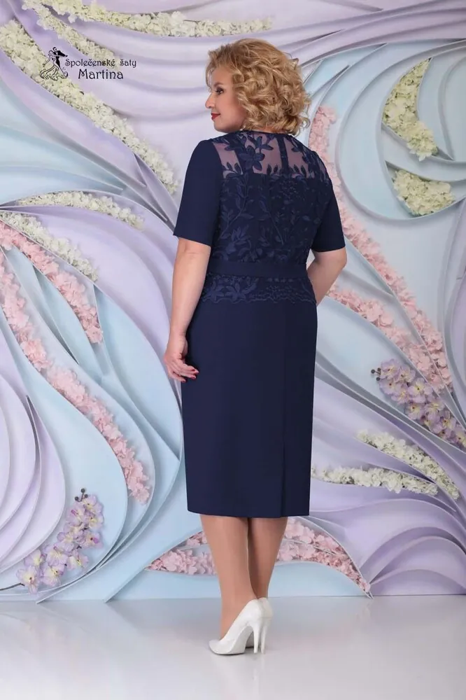 Tmavě modré společenské pouzdrové šaty s kabátkem "Lorena" - vel. 52