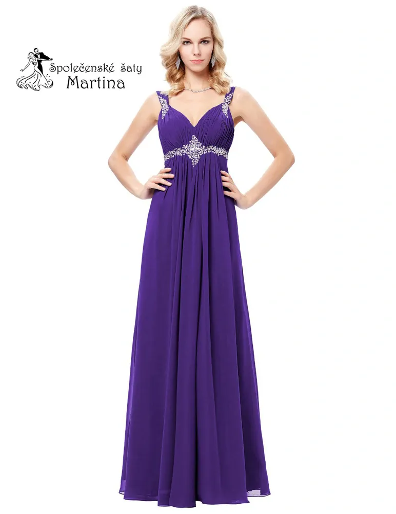 Dlouhé fialové společenské šaty "Vilma" - vel. 34