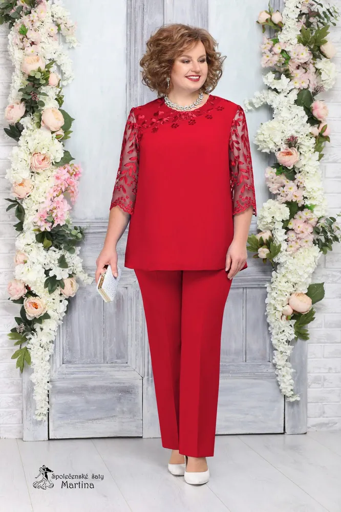 Červený elegantní společenský kostýmek "Sheryl" - vel. 54