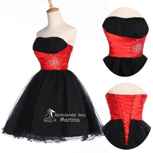 Krátké společenské šaty "Adriana" - černé s červeným živůtkem - vel. 40