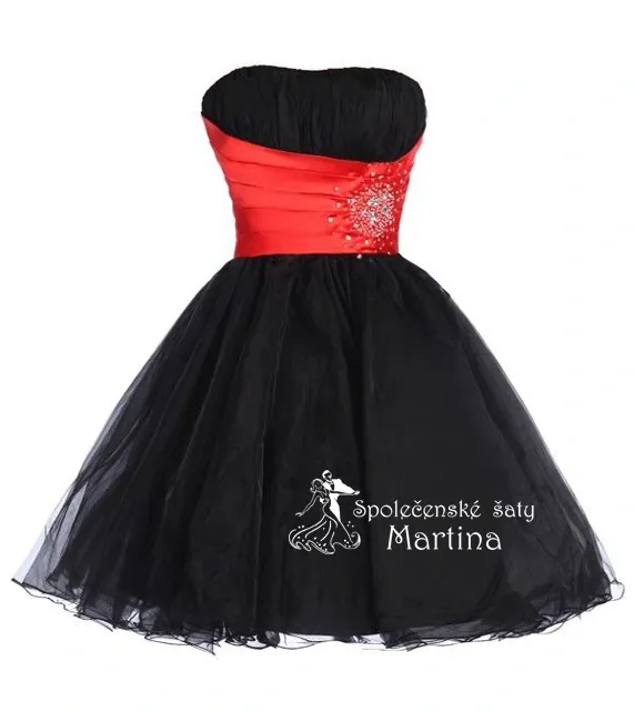 Krátké společenské šaty "Adriana" - černé s červeným živůtkem - vel. 40