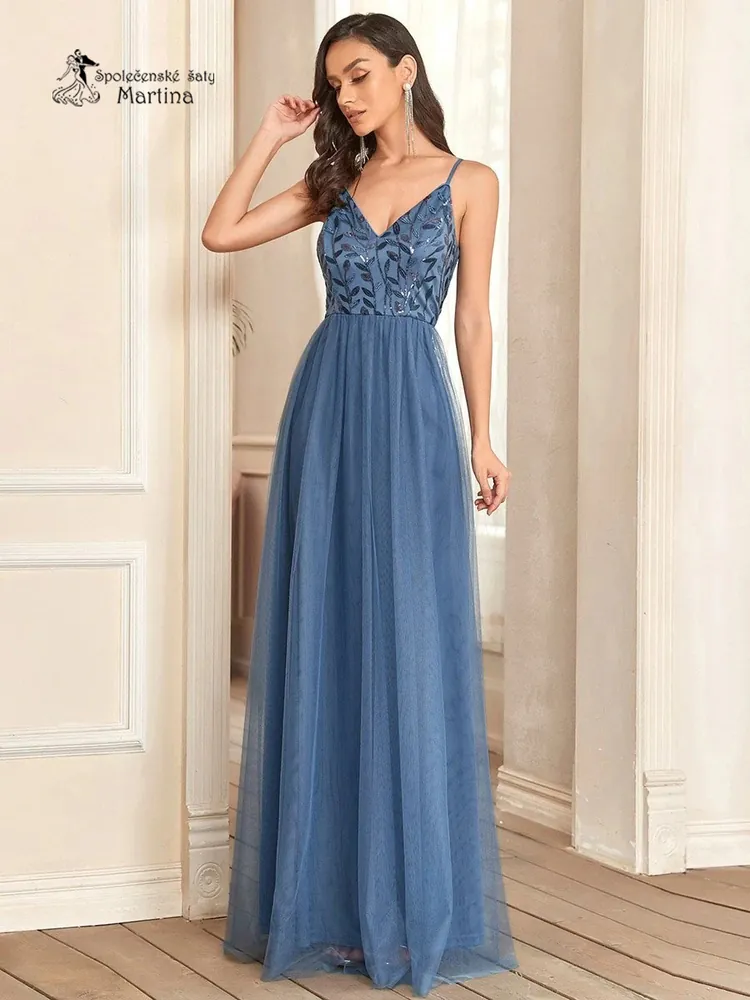 Tylové šaty pro družičku "Rose" v barvě dusty navy - vel. 46