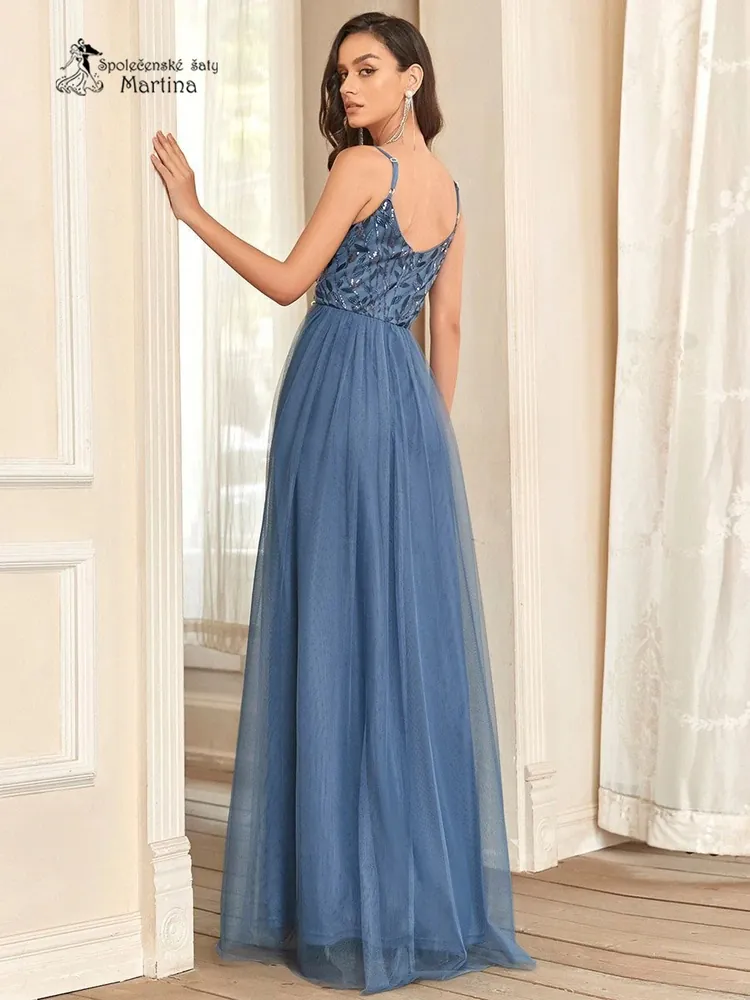 Tylové šaty pro družičku "Rose" v barvě dusty navy - vel. 46