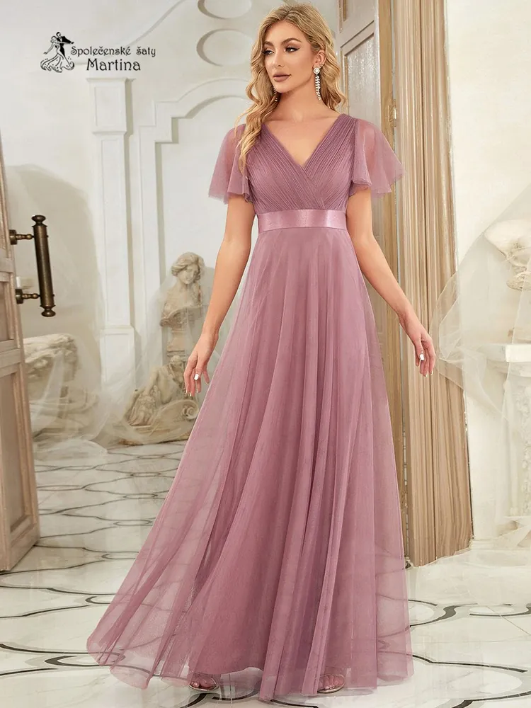 Starorůžové tylové šaty s krátkým rukávkem “Broke” - vel. 46