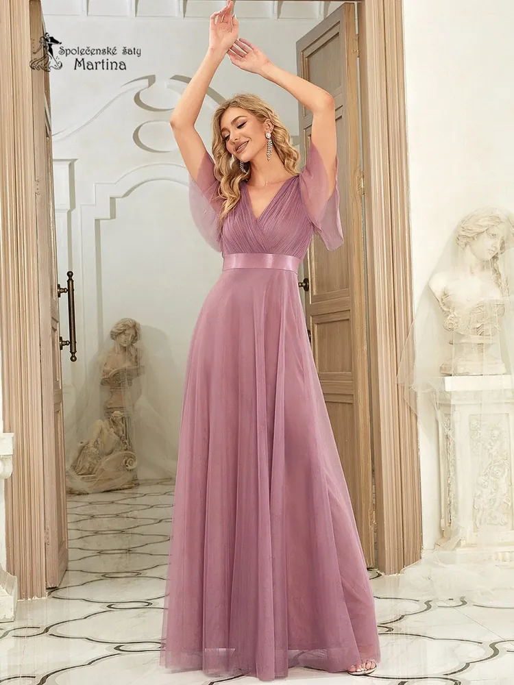 Starorůžové tylové šaty s krátkým rukávkem “Broke” - vel. 46