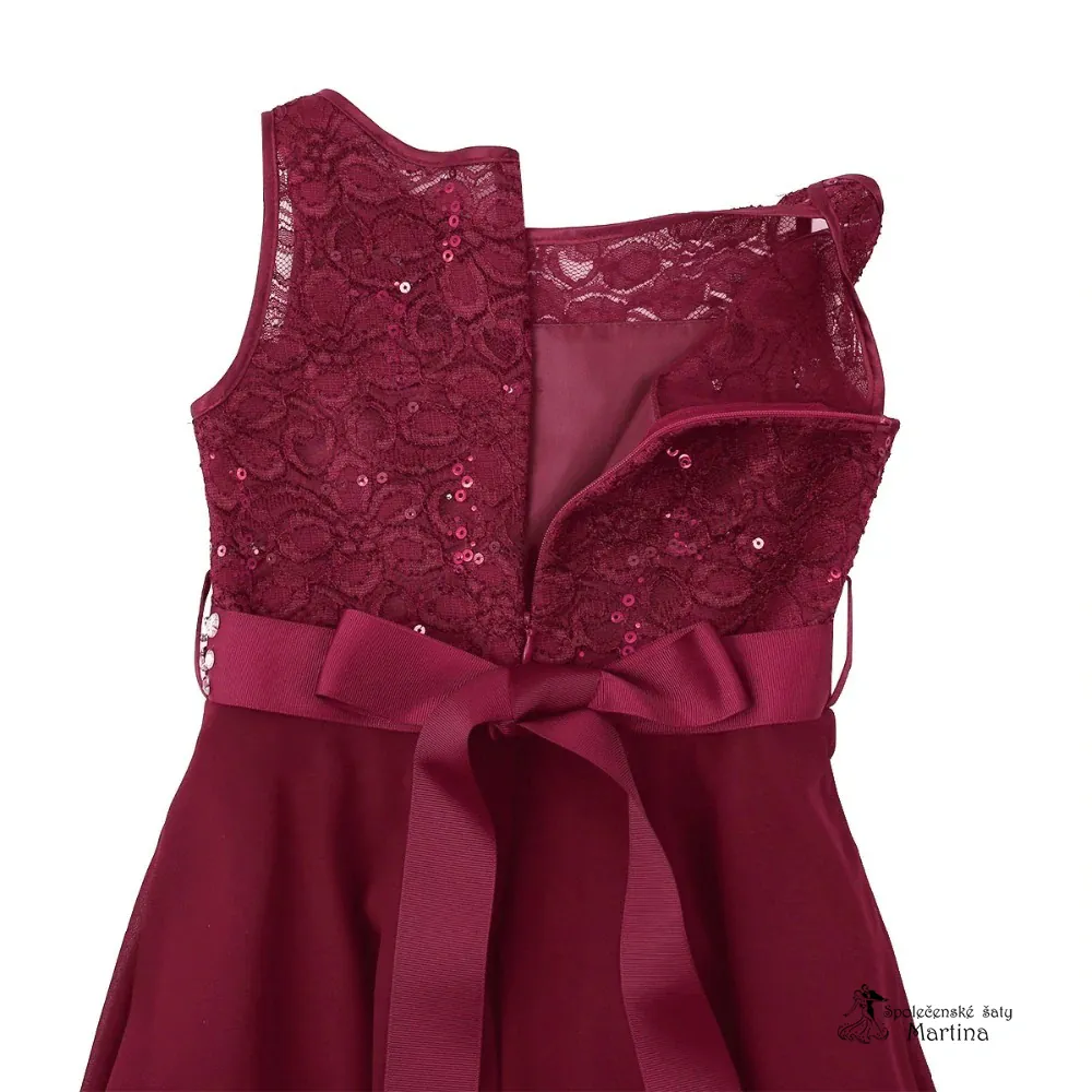 Vínové elegantní krátké dívčí šaty "Dituška" 4-16 let