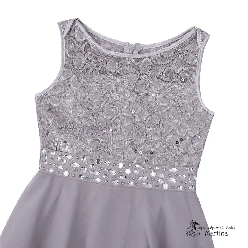 Šedé elegantní krátké dívčí šaty "Dituška" 4-16 let