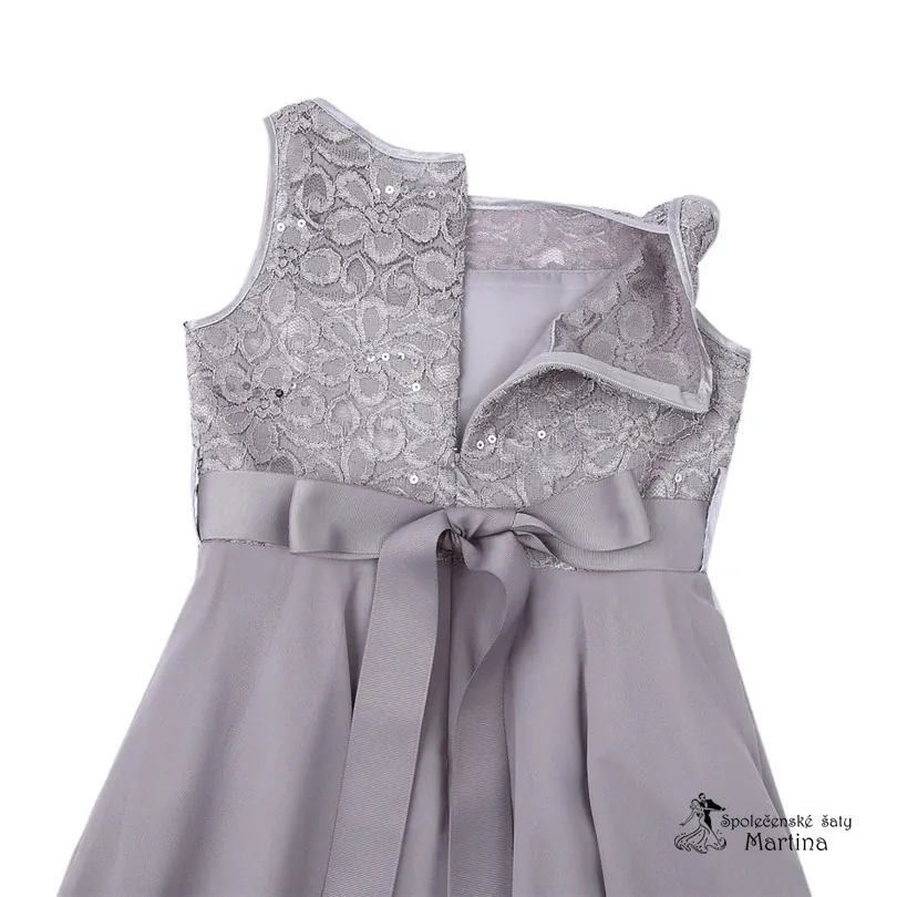 Šedé elegantní krátké dívčí šaty "Dituška" 4-16 let