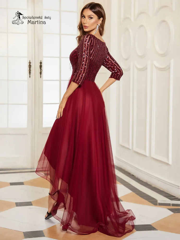 Asymetrické vínové společenské šaty "Suzie" - vel. 34