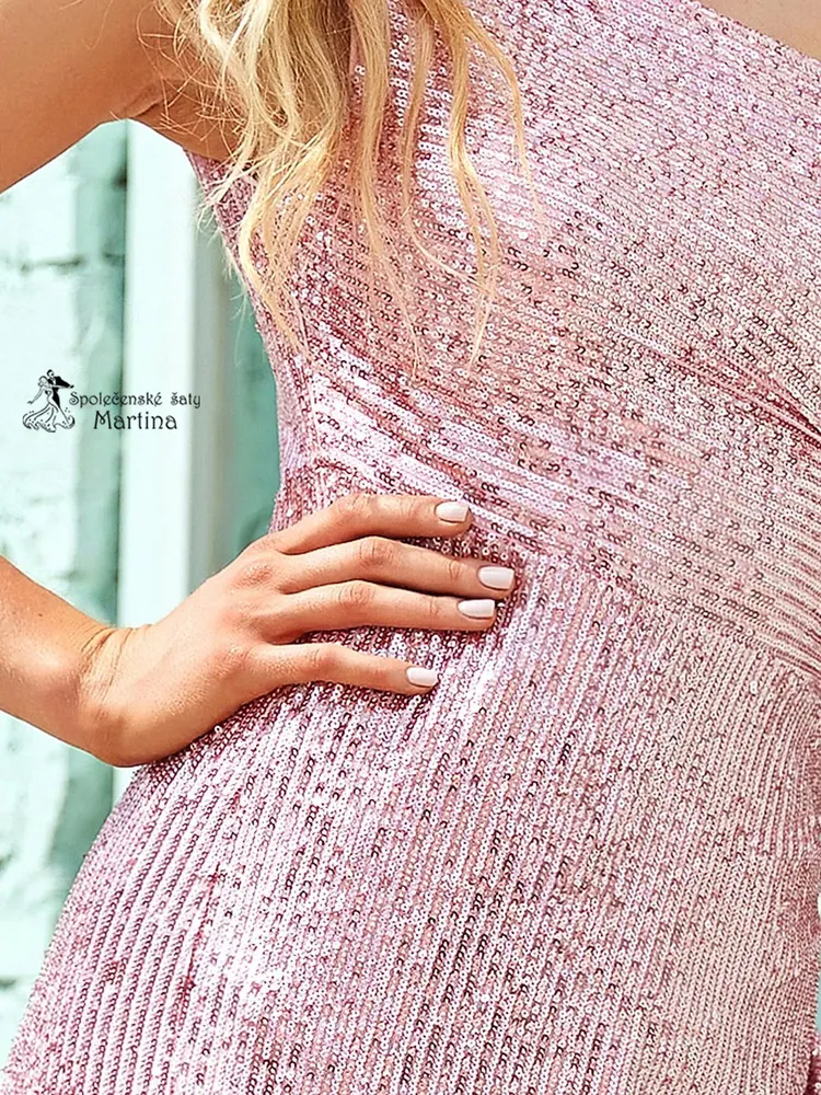 Růžové flitrové večerní sexy šaty "Cherise" - vel. 44