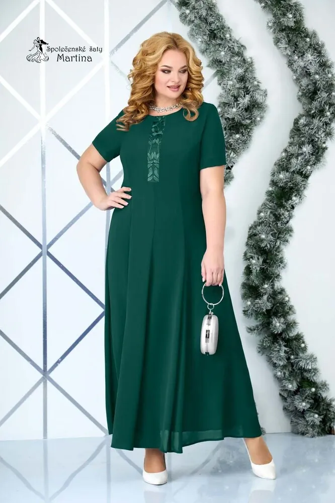 Zelené dlouhé společenské šaty pro plnoštíhlé s tunikou "Farah" - vel. 58
