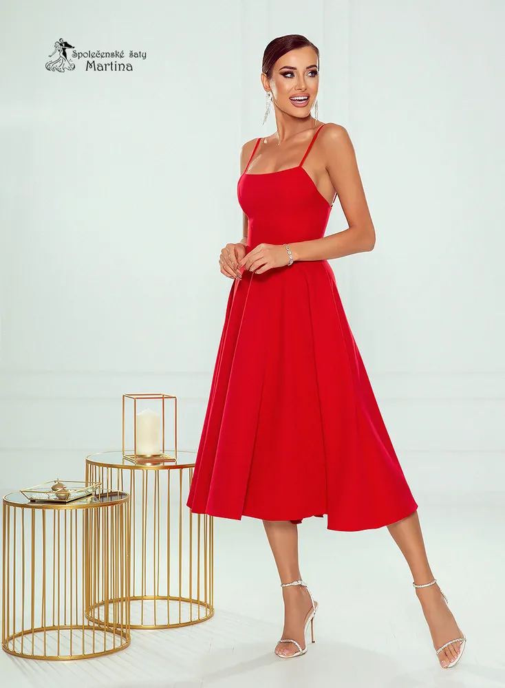Červené sexy midi šaty "Cindy" - vel. 36