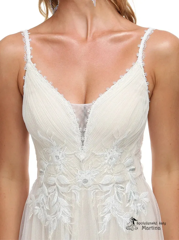 Champagne svatební tylové šaty se zdobeným živůtkem "Cassie" - vel. 34