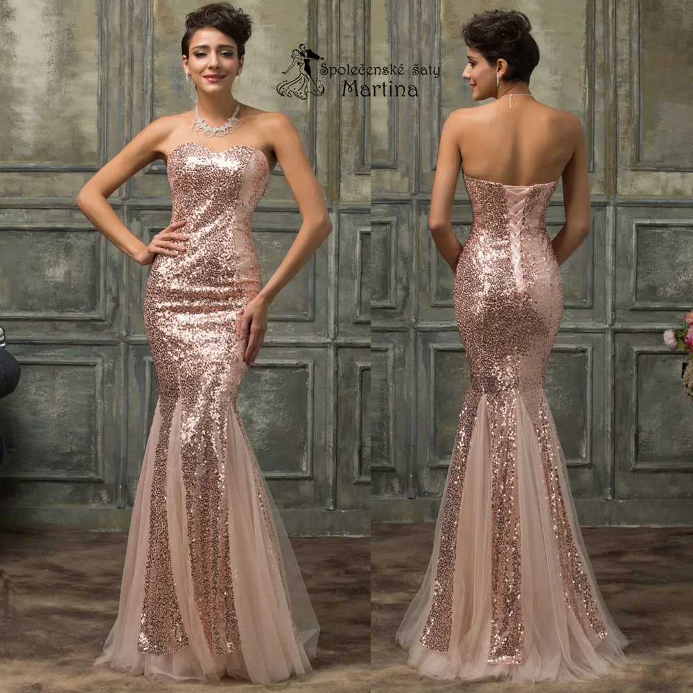 Bronzové flitrové společenské šaty trumpetového střihu "Janelle" - vel. 36