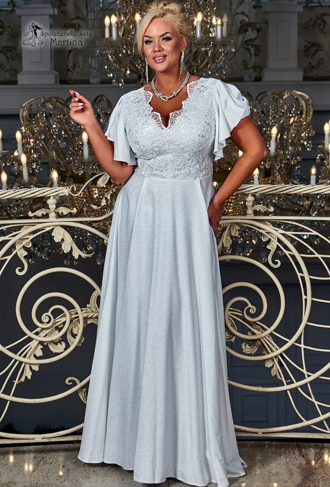 Bílé brokátové dlouhé šaty "Laura" s volným rukávem - vel. 44