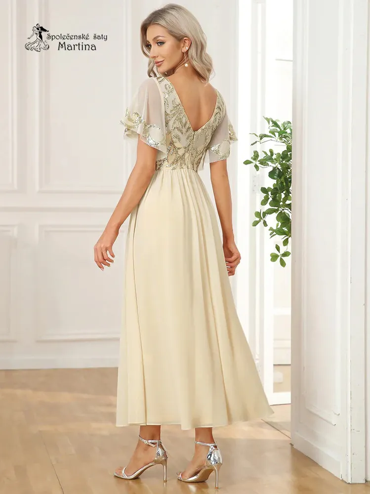 Champagne-zlaté šaty pro svatební matku "Loris" - vel. 44