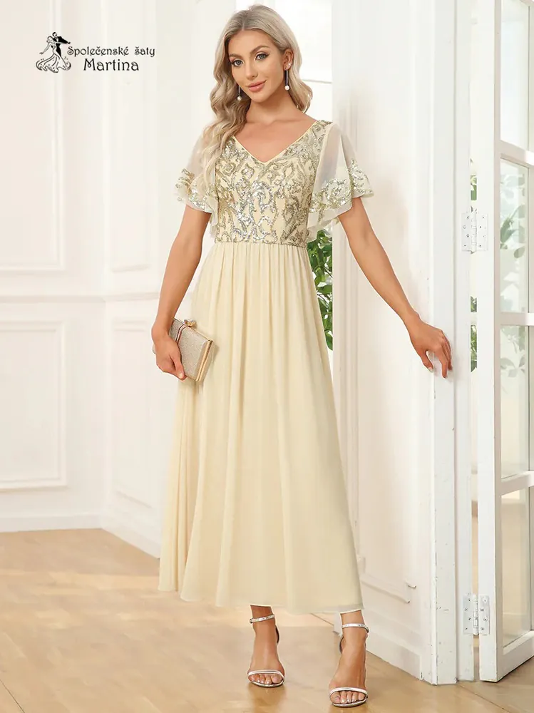 Champagne-zlaté šaty pro svatební matku "Loris" - vel. 44