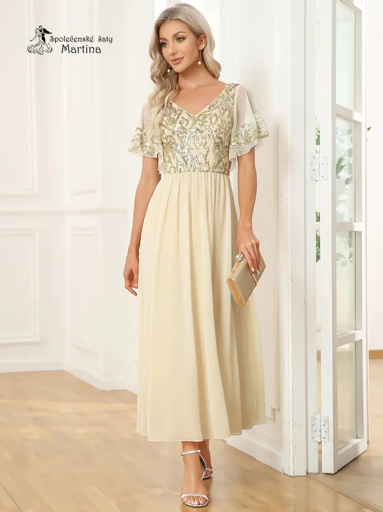 Champagne-zlaté šaty pro svatební matku "Loris" - vel. 44