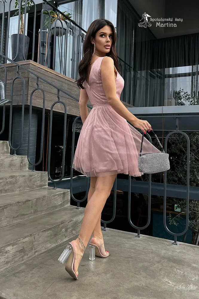 Růžovo-zlaté krátké třpytivé koktejlové šaty "Laurel" - vel. 36