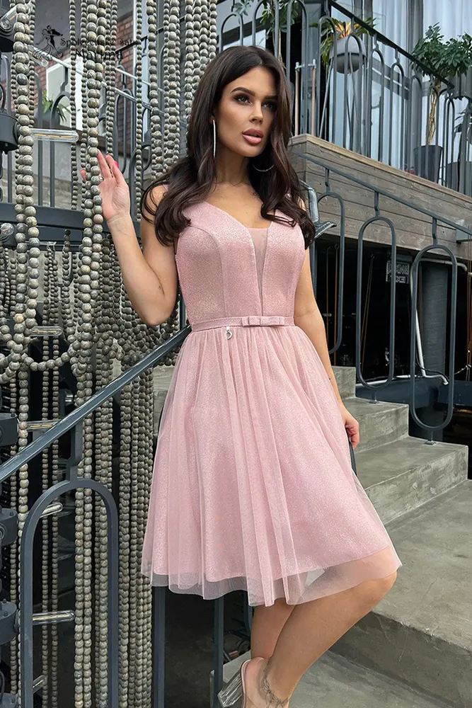 Růžovo-zlaté krátké třpytivé koktejlové šaty "Laurel" - vel. 36