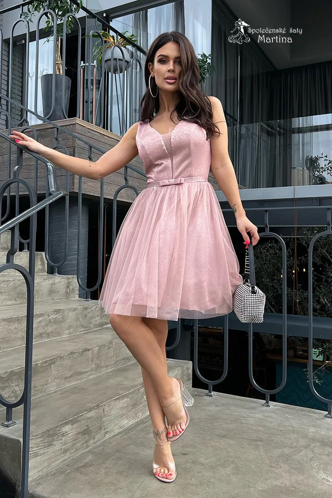 Růžovo-zlaté krátké třpytivé koktejlové šaty "Laurel" - vel. 40