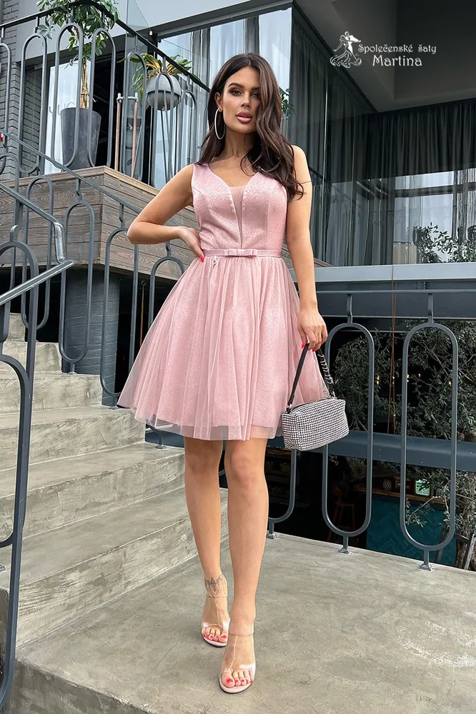 Růžovo-zlaté krátké třpytivé koktejlové šaty "Laurel" - vel. 40