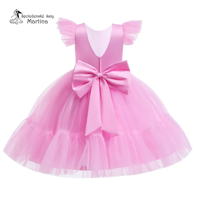 Růžové krátké tylovo-saténové šatičky "Šarlotka" - vel. 140