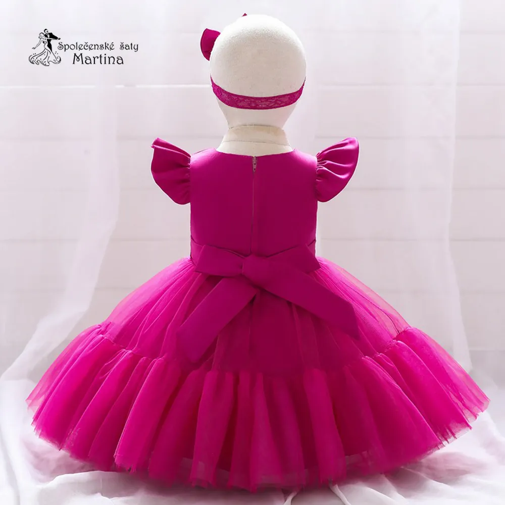 Fuchsiové krátké tylovo-saténové šatičky "Andělka" - vel. 110