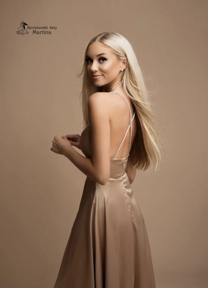 Zlaté saténové šaty "Daphne" se třpytivými ramínky - vel. L