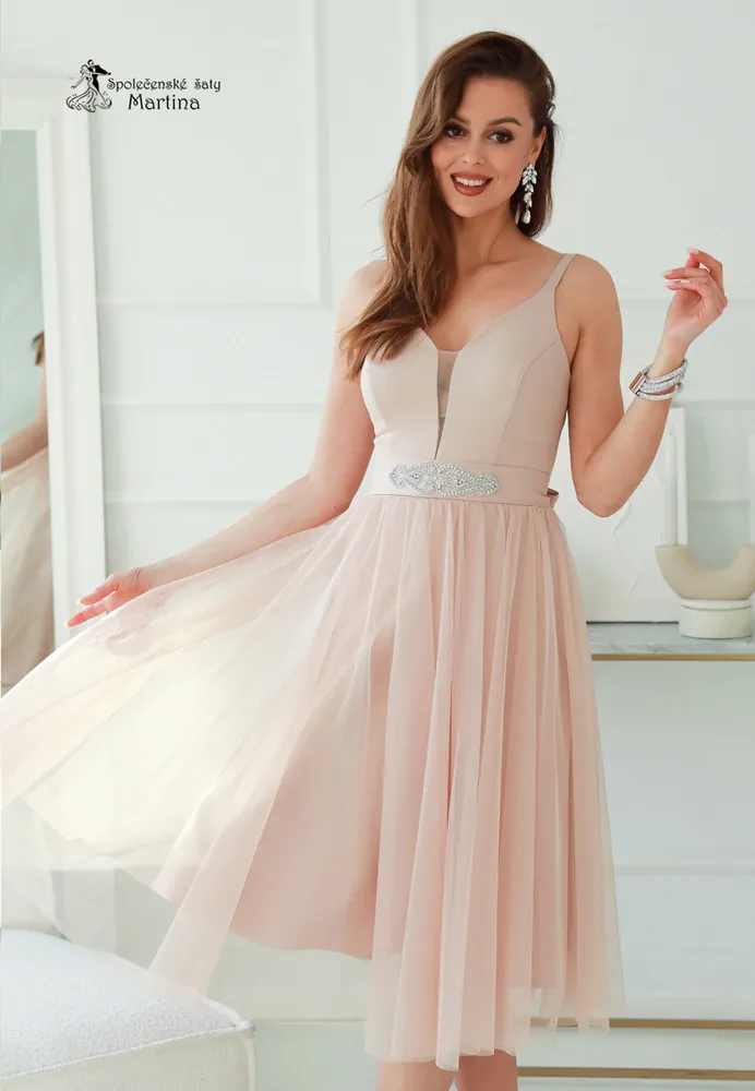 Midi starorůžové tylové šaty "Babydoll" pro svatebního hosta či družičku - vel. 42