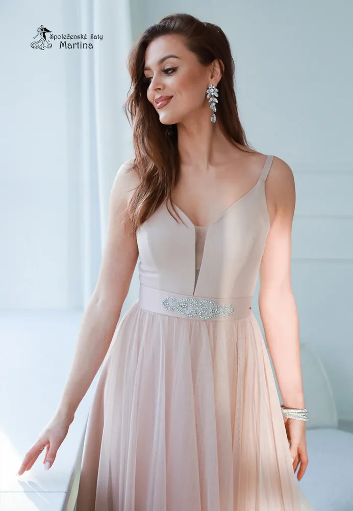 Midi starorůžové tylové šaty "Babydoll" pro svatebního hosta či družičku - vel. 42