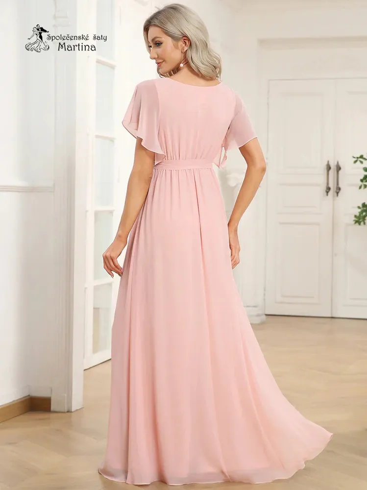 Růžové společenské šaty či pro svatebního hosta "Katherine" s volnými rukávy - vel. 46