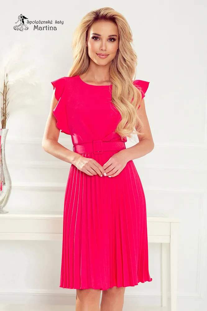 Fuchsiové krátké šaty pro svatební matku "Layla" s plisovanou sukní - vel. XL