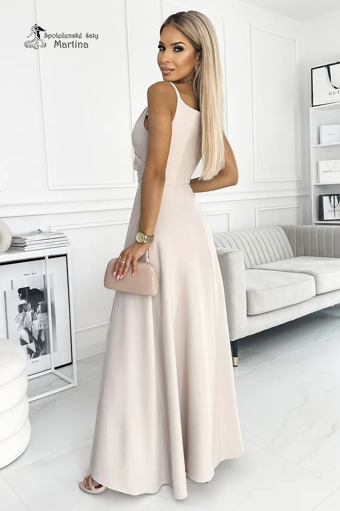 Elegantní béžové dlouhé šaty "Betty" - vel. L