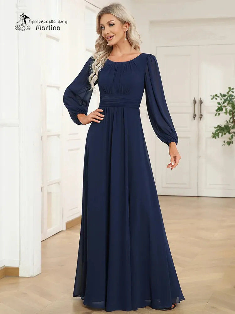 Tmavě modré společenské šaty "Addie" s volnými rukávy - vel. 40